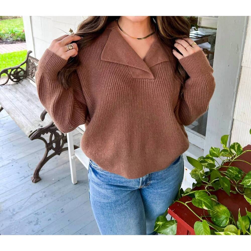 NEW PINCH collared knit sweater in mocha